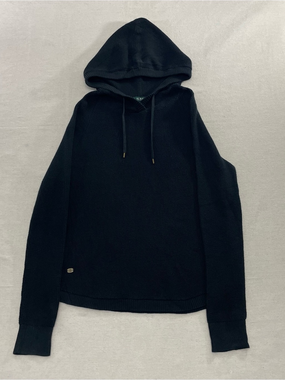 Lauren Ralph Lauren Hoodie Womens Medium Black Waffle Knit Thermal Pullover
